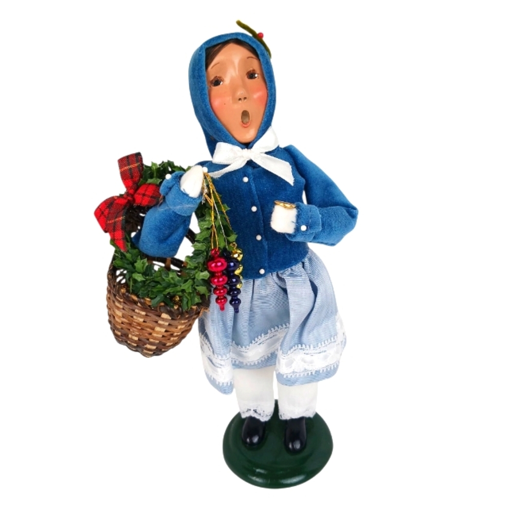 2003 Byers Choice Caroler Doll Woman w/ Basket of Ornaments Made In USA